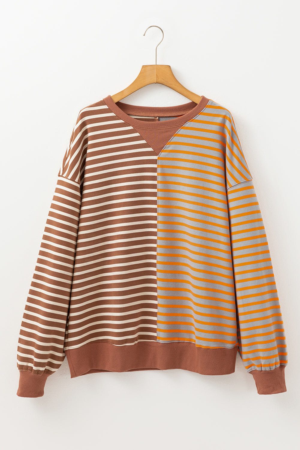 Green Stripe Colorblock Drop Shoulder Oversize Sweatshirt