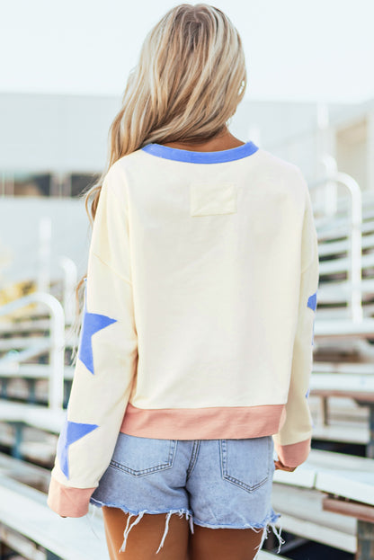 Light Pink Star Patchwork Exposed Seam Oversized Sweatshirt