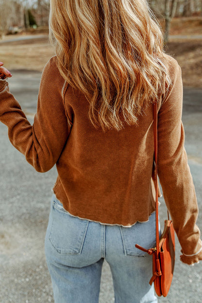 Green Textured Round Neck Long Sleeve Top