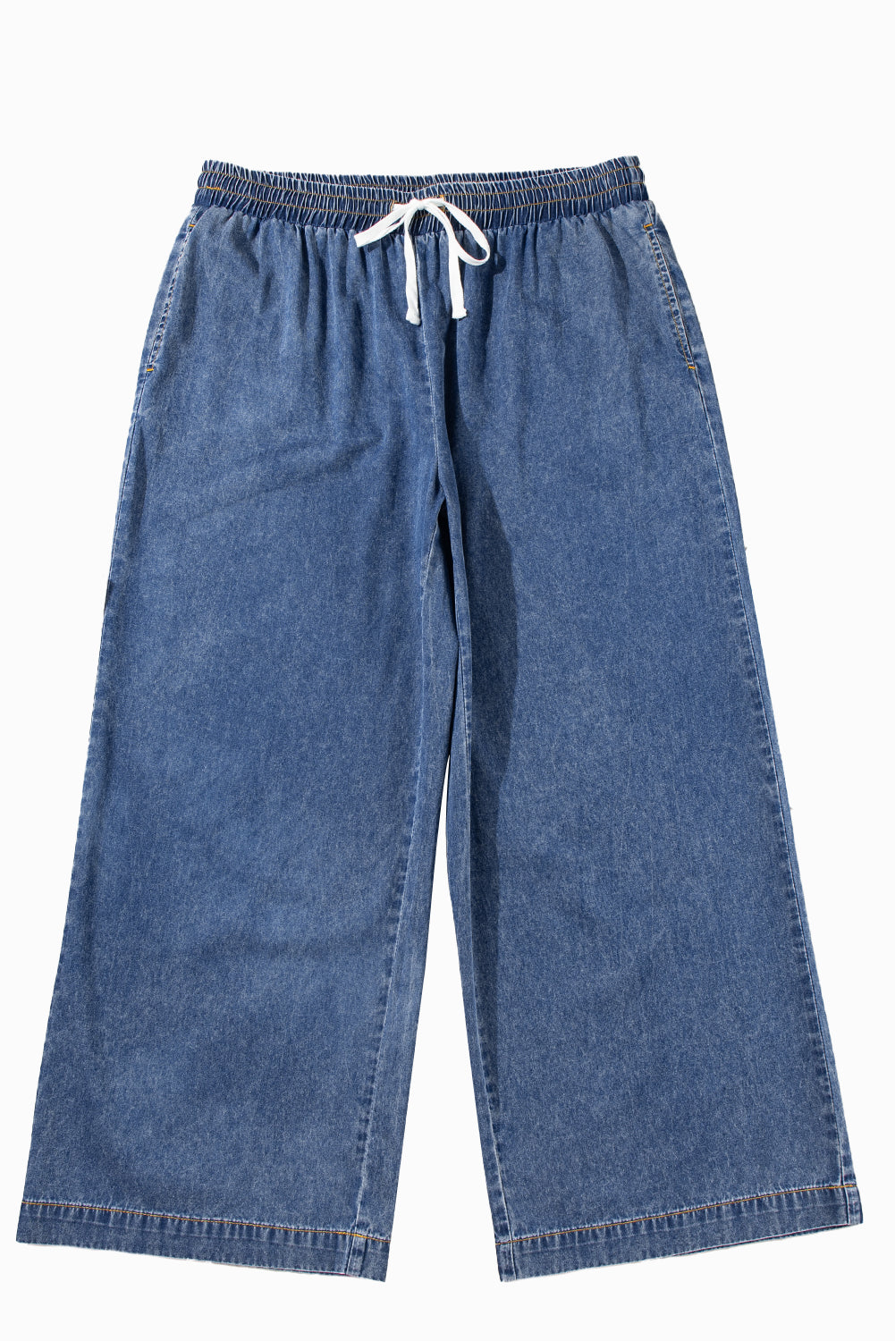 Dusk Blue Plus Size Drawstring High Waist Straight Leg Jeans