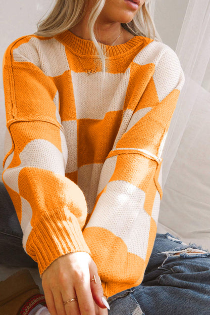 Green Checkered Bishop Sleeve Sweater