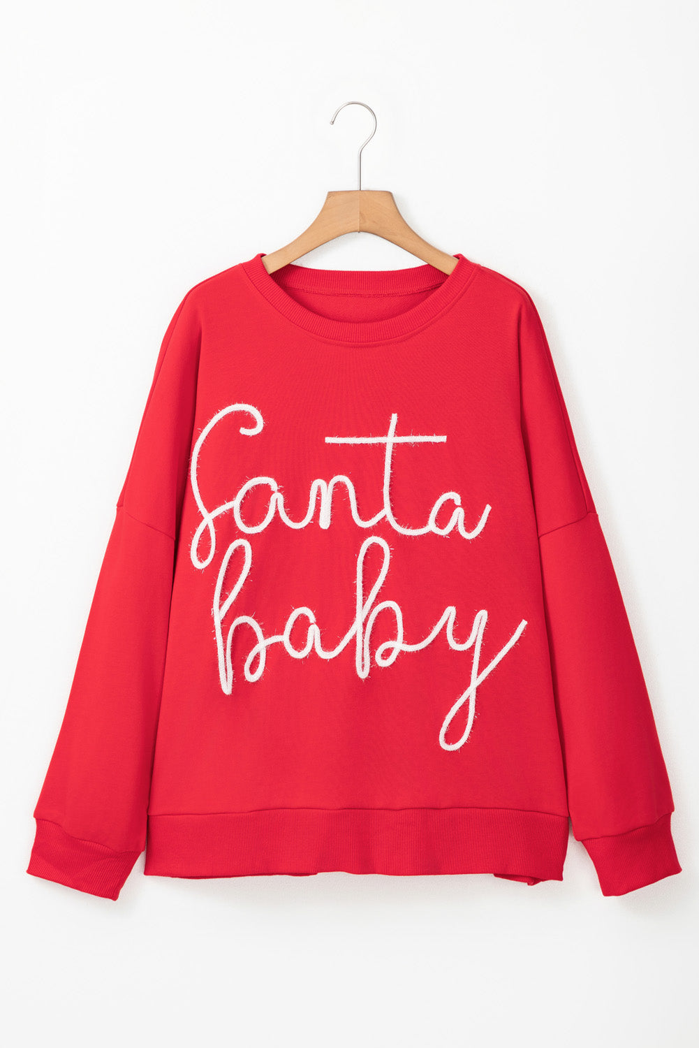 Fiery Red Plus Size Santa Baby Tinsel Crew Neck Sweatshirt