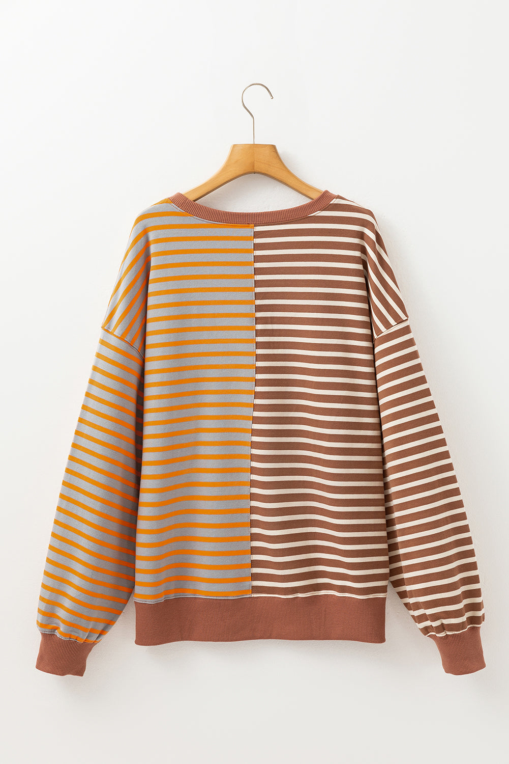 Green Stripe Colorblock Drop Shoulder Oversize Sweatshirt