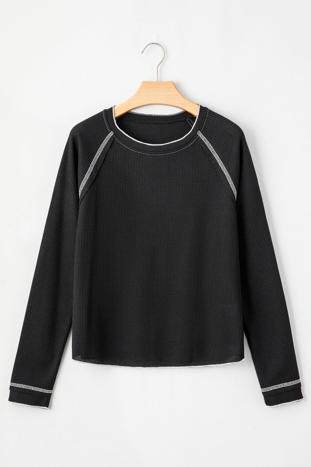 Green Textured Round Neck Long Sleeve Top